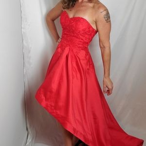 City Triangles red high low strapless formal dress